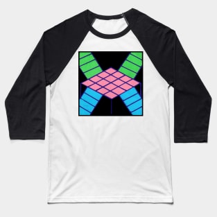 Pink Blue Green Isometric Geometric Abstract Acrylic Painting Baseball T-Shirt